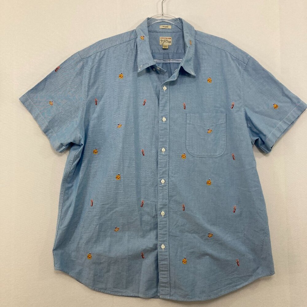J. Crew Men's size XXL Classic Pima Cotton Novelty Embroidered Button Up Festiva